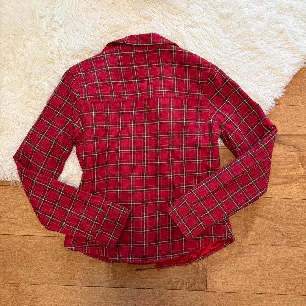 Abercrombie & Fitch Red Plaid Quilted Flannel Shirt Jacket Womens Medium Vintage - Picture 3 of 4